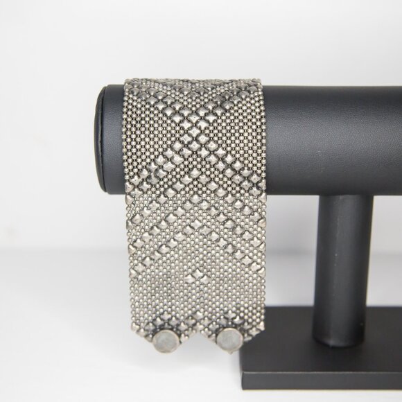 SOLD Silver Artisan Chain Mail Bracelet Cuff with Diamond Pattern - Picture 1 of 6